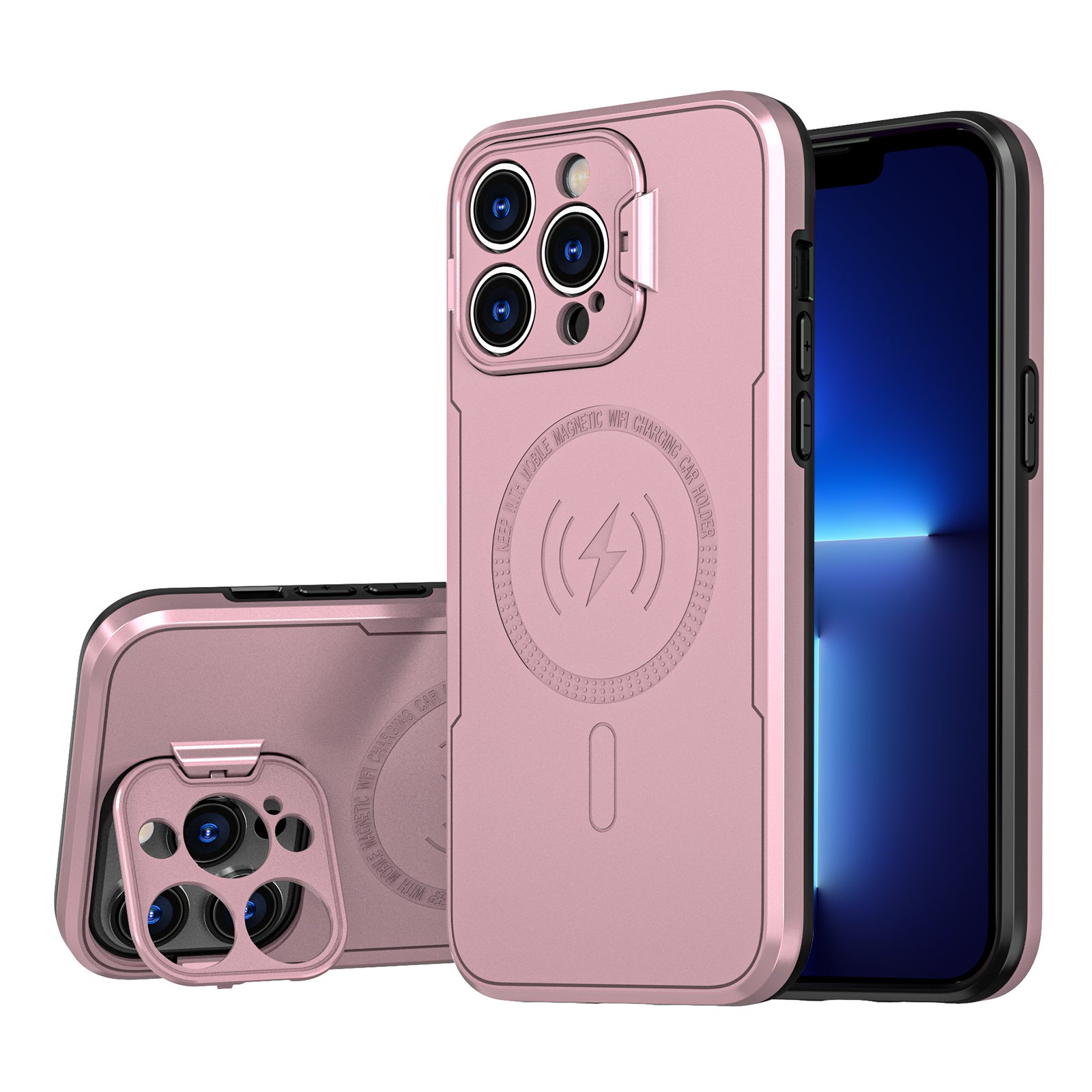 For iPhone 13 Pro Max 6.7 inch PC+TPU Hybrid Dual Layer Cover Lens Frame Kickstand Magnetic Phone Case For iPhone 13 Pro Max 6.7 inch PC+TPU Hybrid Dual Layer Cover Lens Frame Kickstand Magnetic Phone Case